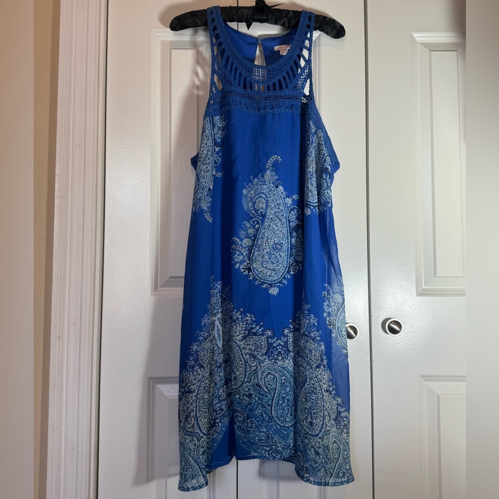 Xhilaration XXL Royal Blue Paisley Crochet Neck Sleeveless Dress‎